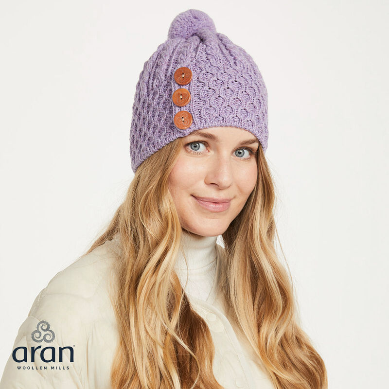Lilac Merino Wool Hat With Pompom